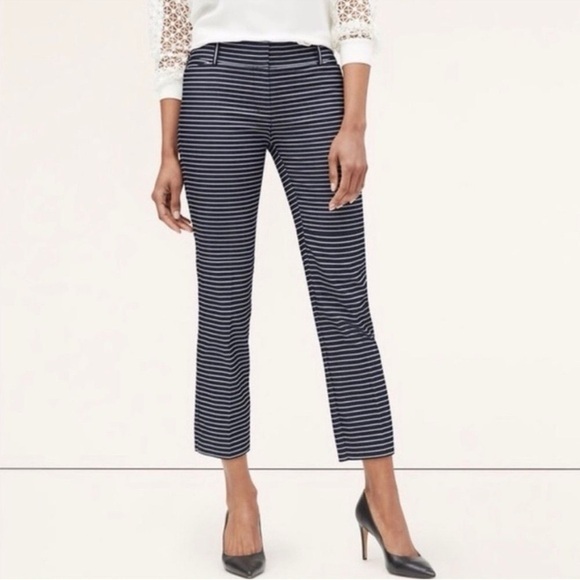 LOFT The Riviera Navy and Cream Striped Pants - Picture 1 of 8